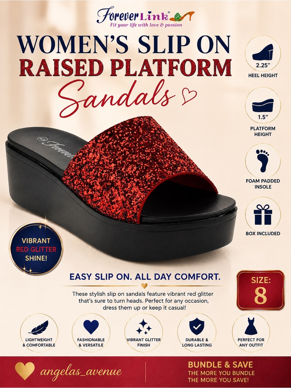 Women’s Slip On Raised Platform Sandals - Red Glitter